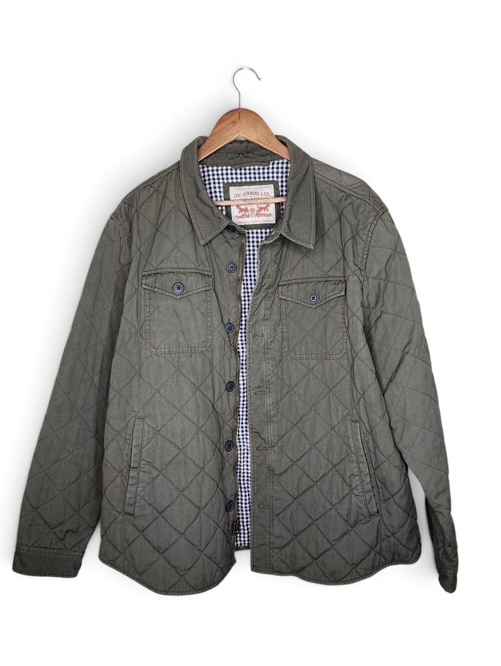Levi's Cotton Diamond Quilted Button Zip Utility Jacket in Olive Size XXL